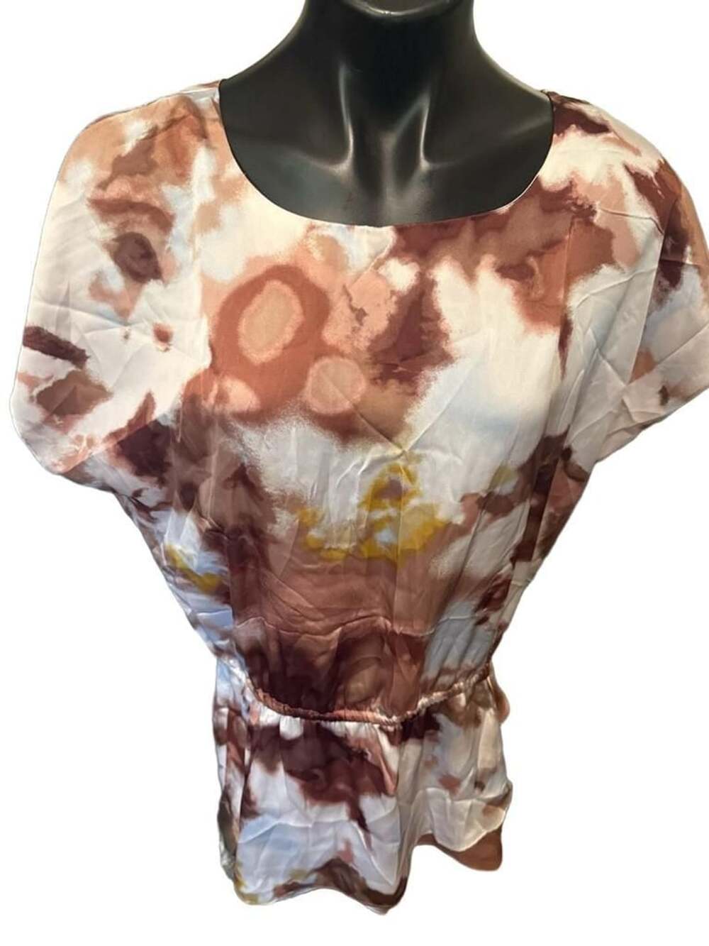 Violet & Claire Blouse Size L Tie Dye Cap Sleeve Brown Cream